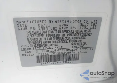 2021 Nissan Kicks Sr Xtronic Cvt из США, поврежденный, VIN 3N1CP5DV5ML536174